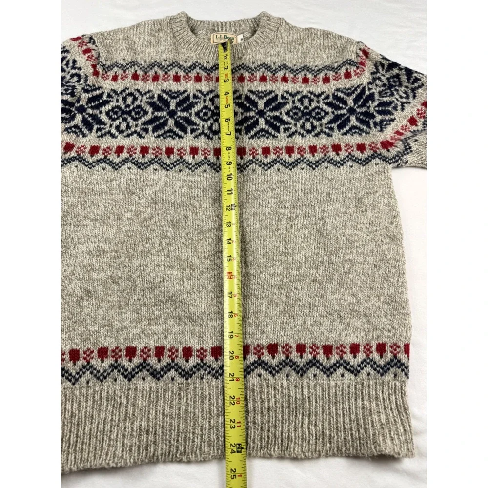 LL Bean Freeport Maine Vintage Wool Sweater Nordic Fair Isle Beige Mens M